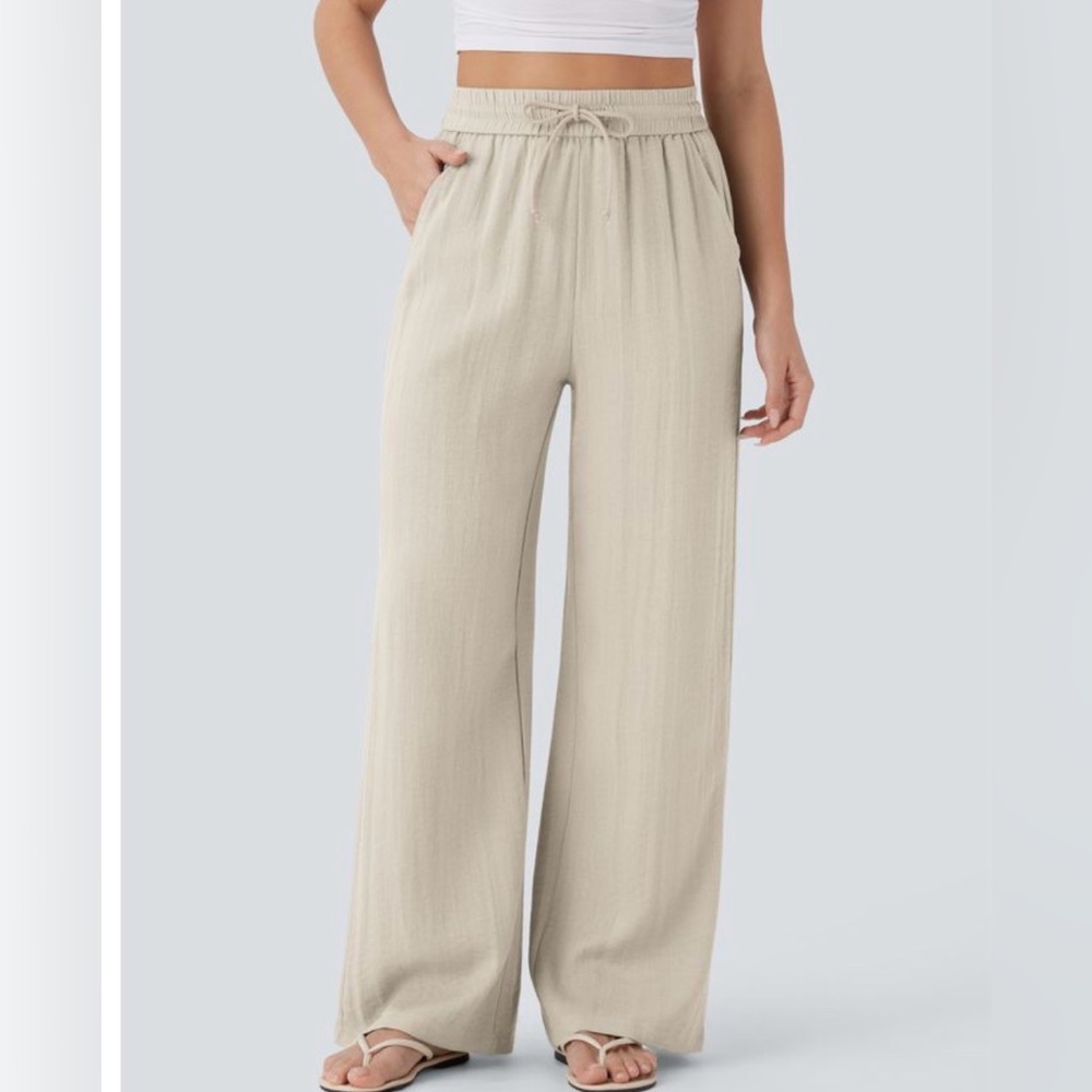 HALARA Cream High Waist Wide-Leg Pants Small